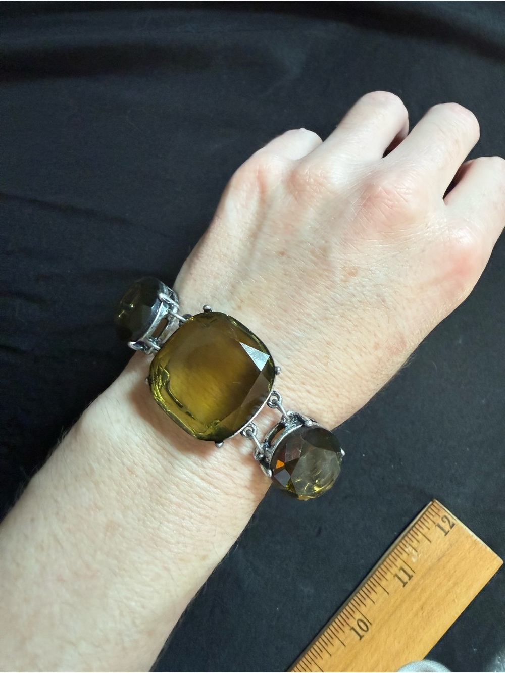 Olive Green Crystal Statement Bracelet - Unbranded